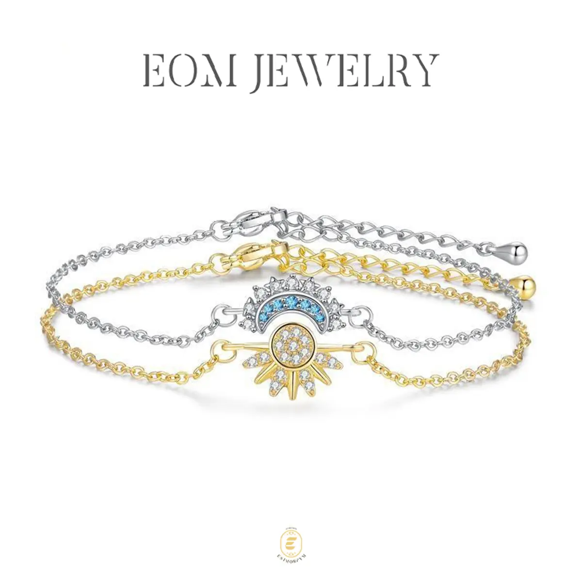 EOM Sun Moon Bracelet Set Stackable Bracelet for Women Men Sparkling Golden Sun Ring White Moon Bracelet Couple Bracelet Matching Bracelet as Friendship