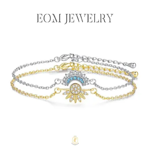 EOM Sun Moon Bracelet Set Stackable Bracelet for Women Men Sparkling Golden Sun Ring White Moon Bracelet Couple Bracelet Matching Bracelet as Friendship