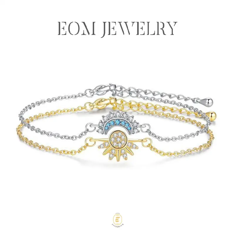 EOM Sun Moon Bracelet Set Stackable Bracelet for Women Men Sparkling Golden Sun Ring White Moon Bracelet Couple Bracelet Matching Bracelet as Friendship