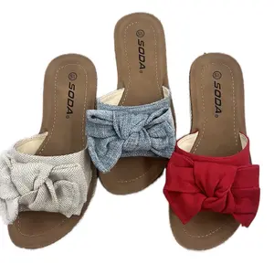 FLAT CANVAS SLIDE BOW DETAIL SANDAL SCRIPT-S Summer Women