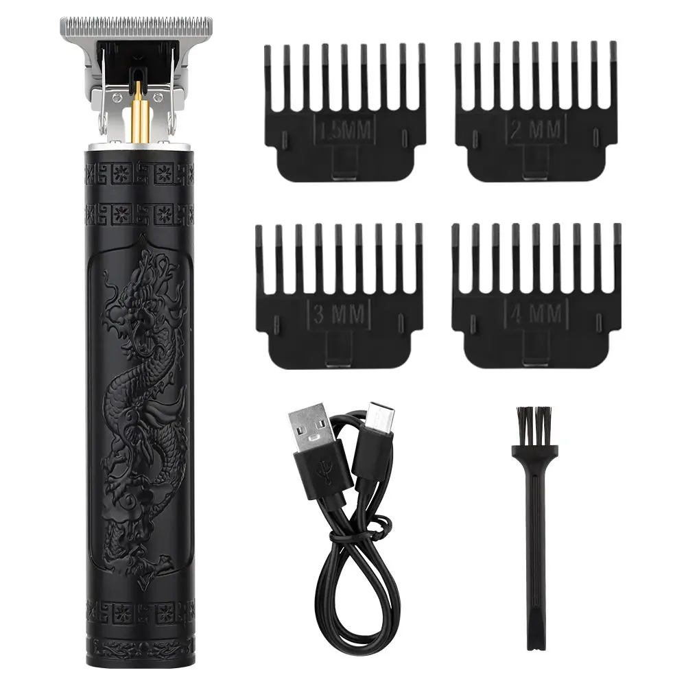 Black Dragon Engraved T9 Hair Trimmer for Men, Cordless Rechargeable Zero Gap Detail Clipper, Professional Barber Edger for Haircuts, Beard & Line Designs