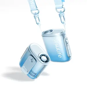 JISULIFE Neck Fan 100-Speed Turbo Portable Pocket Fan 16H Cooling 4500mAh Wearable Waist Fan with LED Display Ultra-Lightweight for Concerts Festivals & Outdoor Use