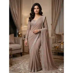 Premium Georgette Saree with Hand Stone Work & Designer Net Blouse