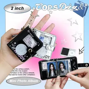 2-Inch Mini Photo Album, Soft Leather Photocard Holder, Portable Card Binder with Strap, Cute Mini Travel Scrapbook