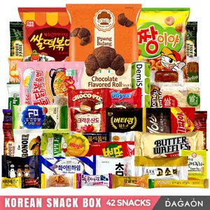 Korean Snack Box - Dagaon 42 Assorted Snacks. Sweet and Savory Chips, Drinks, Ramen, Biscuits, Cookies, Pies, Candies, Jellies and More - Multipack, Gift