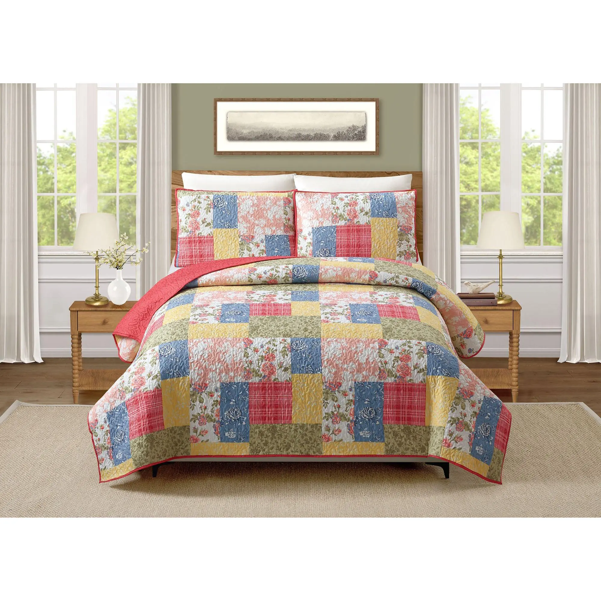 Modern Heirloom Farmhouse Florals 3-PC Full/Queen Quilt Set