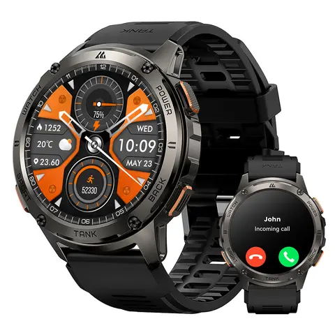 KOSPET TANK T3 Durable Gadget Watch - TC4 Titanium Full-Metal Body, 1.43 AMOLED Screen, 50-Day Battery, 50M Waterproof, Bluetooth Hands-Free Calls, Text Reminders, 170+ Sports Modes, AI Assistant, Health Track Fitness Tracker for iOS&Android