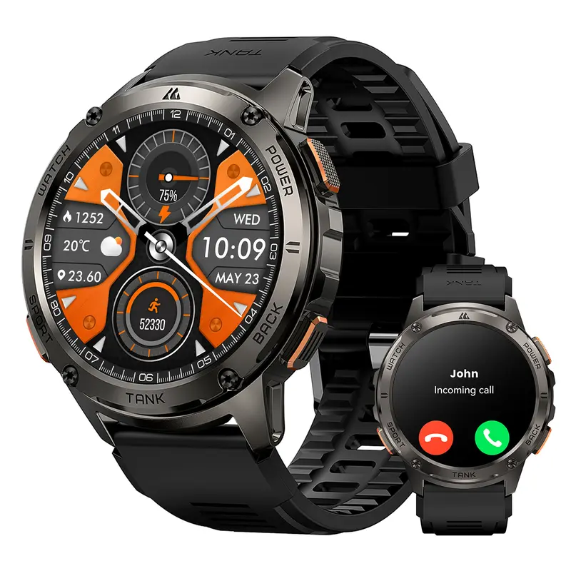 KOSPET TANK T3 Durable Gadget Watch - TC4 Titanium Full-Metal Body, 1.43 AMOLED Screen, 50-Day Battery, 50M Waterproof, Bluetooth Hands-Free Calls, Text Reminders, 170+ Sports Modes, AI Assistant, Health Track Fitness Tracker for iOS&Android