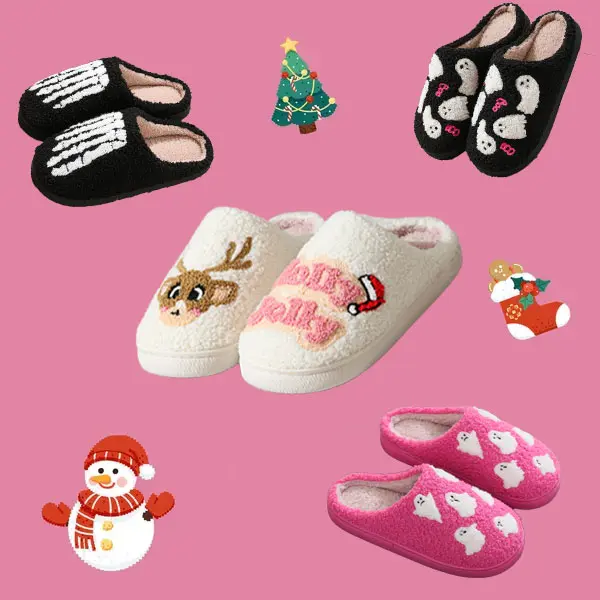 Men Women Christmas Cozy Fluffy Cotton Slippers, Memory Foam Cushioned Warm Indoor House Footwear for Winter