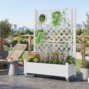 【dealsforyoudays】Rotating Raised Garden Bed with Trellis, Elevated Planter Box on Wheels, 360° Mobile Stand with Drainage & Critter-Proof Design, for Outdoor Vegetables, Flowers & Climbing Plants,Summervibes