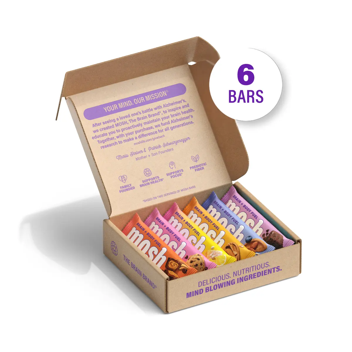 MOSH Best Sellers Chunk Flavored Bars 6-Pack Trial Pack - Clean, Low-Sugar, High-Protein, High-Fiber, Keto-Friendly, Gluten-Free Brain Boosters for Adults, Natural, Cupboard-Storable, Mission-Focused, Gives Back (Includes 6+ Brain Nutrients Like Cognizin)
