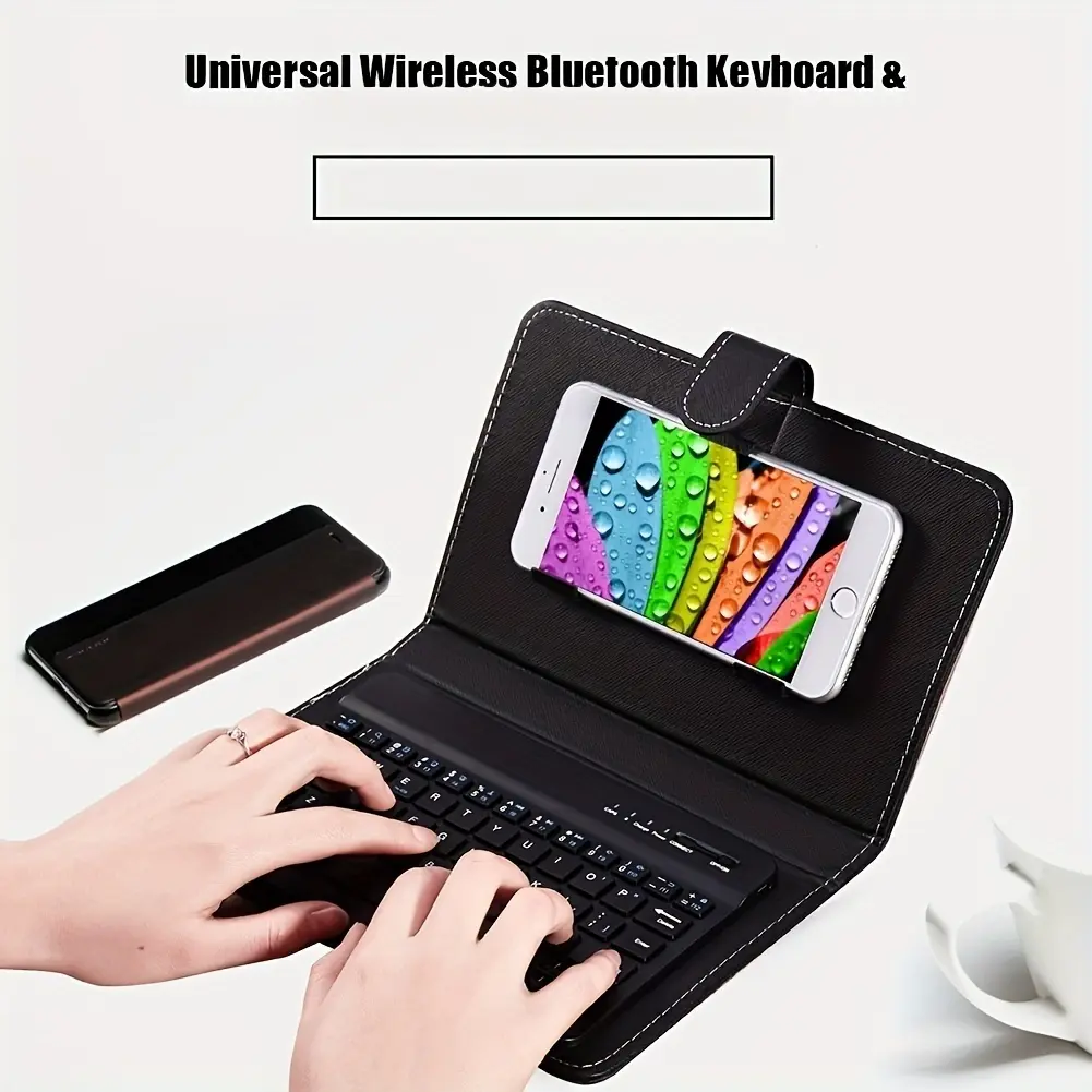 Portable Wireless Keyboard - Full-Size Foldable Black PU Leather, High-Quality Keys, Smooth Typing, Compact Design, for Smartphones, Tablets, Business Professionals