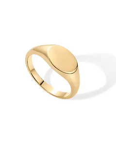 PAVOI 14K Gold Plated Pinky Signet Ring for Women - Lightweight Statement Bands - Chunky Signet Stackable Rings