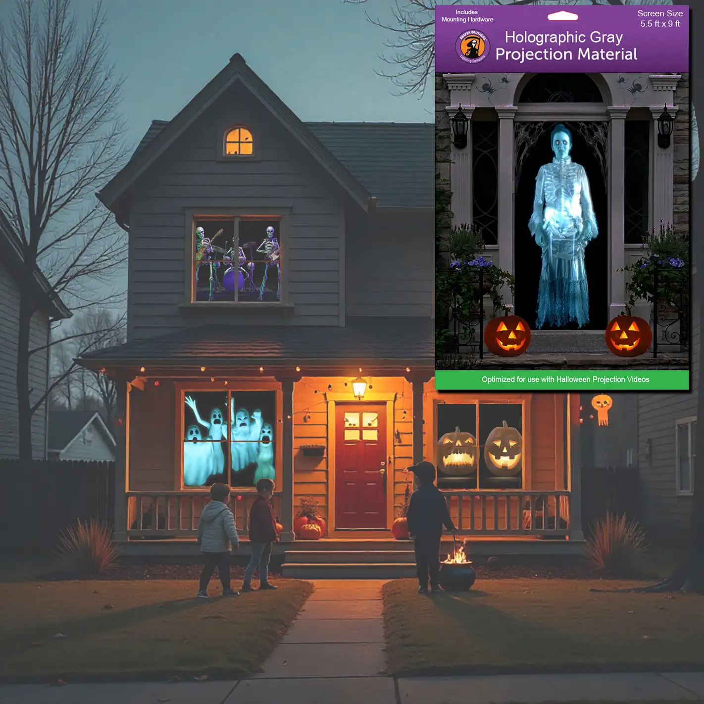 (5 ft x 9 ft Gray) Holographic Rear Projection Screen with Mounting Hardware for Projecting Halloween Videos