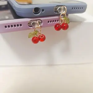 Creative Cherry Design Phone Charging Port Dust Plug, 2 Counts Decorative Dust Plug for iPhone & Type-C & Android iPad, Mobile Phone Accessories, Phone Decoration