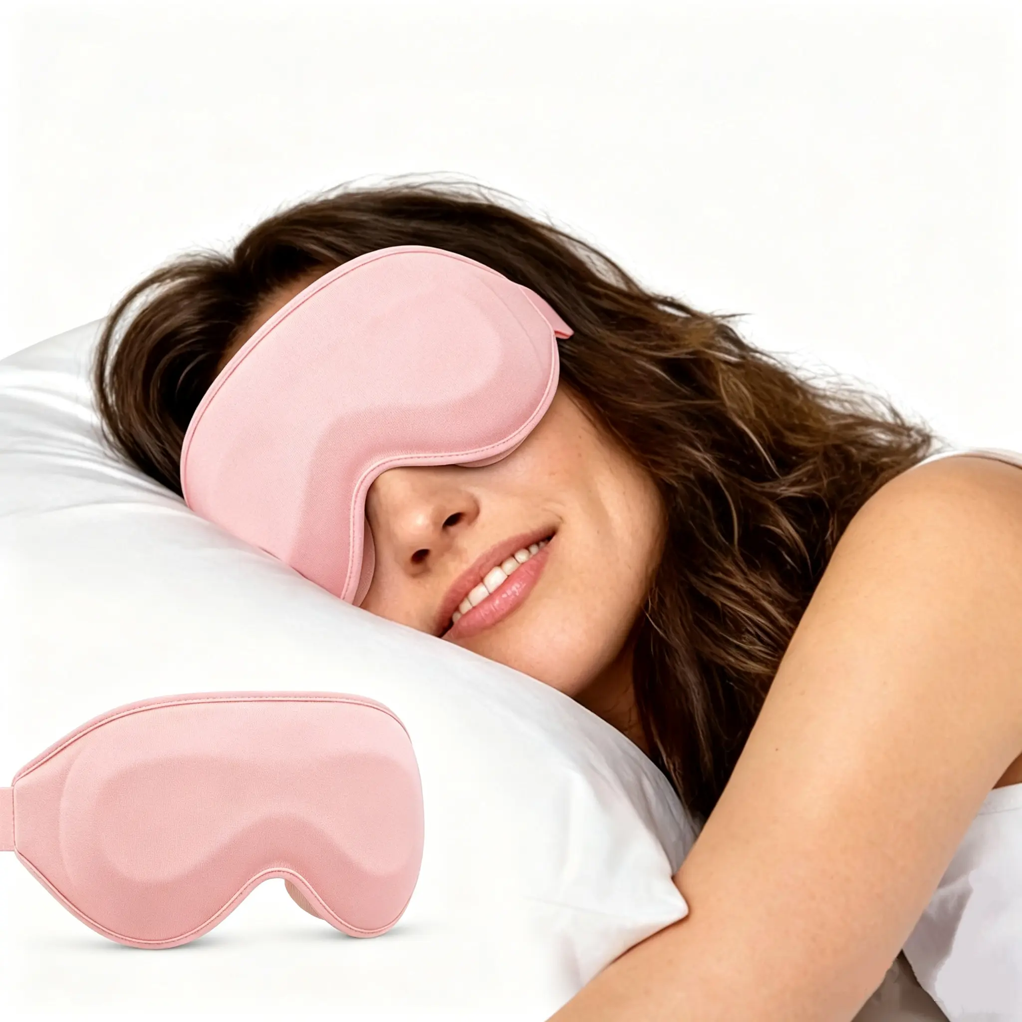 LitBear 3D Contoured Sleep Mask for Side Sleepers & Long Lashes, Soft Light-Blocking Eye Mask with Adjustable Strap & Travel Pouch, Pink, Christmas Gift for Her, Back to School