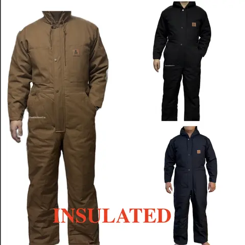 Men's Loose Fit Insulated Coverall with Full Body Protection and Multiple Pockets - Casual, Fabric Menswear Classic Black Brown