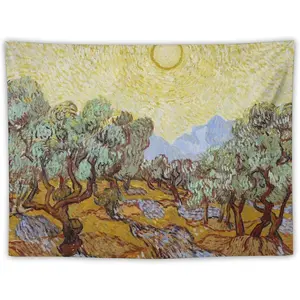 Van Gogh Olive Trees With Yellow Sky And Sun Art Tapestry Wall Hanging Curtain Decor Bedroom Home Living Room Wall Art Tapestries 30"x40"