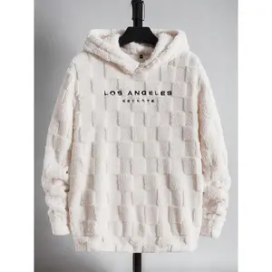 2025 Unisex Embroidered Fuzzy Flannel Hoodie – Casual Long Sleeve Fluffy Pullover Sweatshirt for Fall & Winter Tops Fleece
