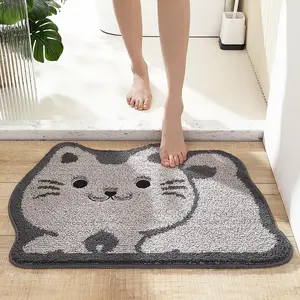 Cartoon Cat/Bear Pattern Bathroom Floor Mat, 1 Count Non-slip Soft Floor Mat, Washable Decorative Carpet for Home Bathroom Living Room, Water Absorbent Mat
