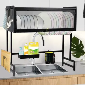 Over The Sink Dish Drainer Drying Rack 3 Tiers with Cover, Keep Kitchen Sink Shlef Organized Space-Saving Dish Drying Rack, Large Stainless Steel Sink Drying Rack for Dishes, Bowls, Cutlery (25.87"W)
