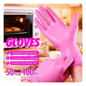 50/100 Count Rose Pink Nitrile Protective Gloves (Comfort Series) Waterproof, stain-resistant & tear-proof. Ideal for daily cleaning, restaurant service, pet care, beauty & hairdressing. Disposable bulk pack for home and commercial use.