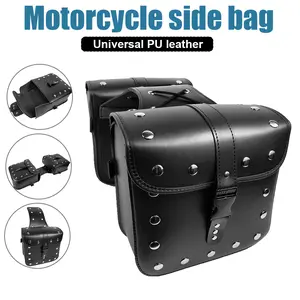 Motorcycle Side Bag High QuMotorcycle Tool Bag Side Pouch, Durable PU Leather Saddle Bag for Storage, Universal Mounting Straps Fits for Off-Road Motorcycle Cruiser Dirt Bike Accessories