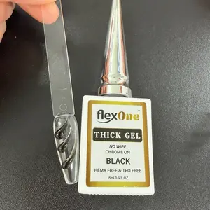FlexOne Black 3D Gel for Nail Design - No Wipe Chrome On 15ml Bottle Brush on