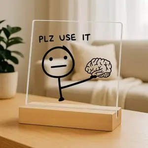 Funny Office Desk Decor, Acrylic Desktop Ornament with Wooden Base, Humorous Square Design, Easy Installation, Ideal Gift for Programmers, Acrylic Desktop Decoration