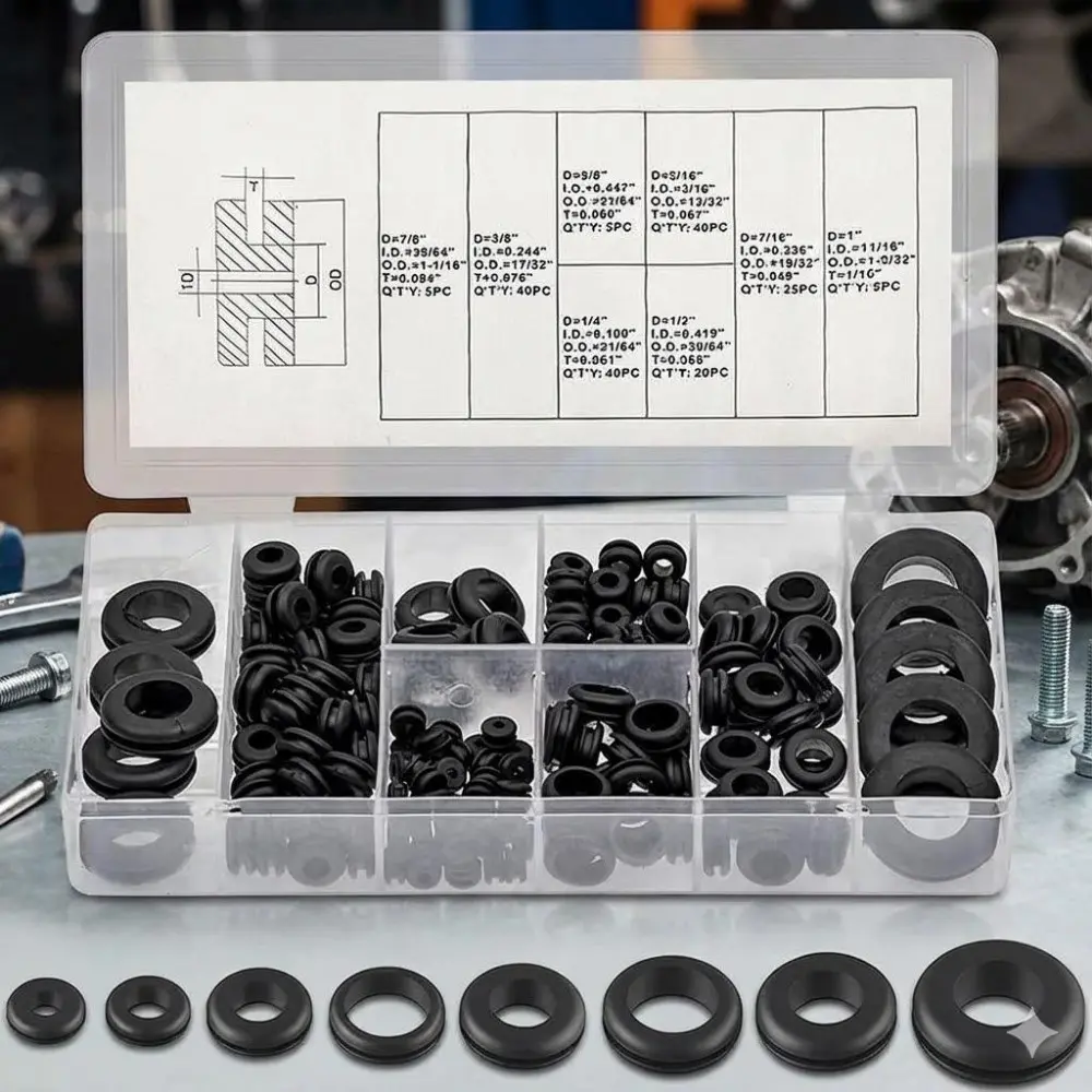 180-Piece Rubber Gasket Sealing Ring Set for Electrical Plugs, Cables, and Connectors - Waterproof, Durable, Multi-Size Assortment
