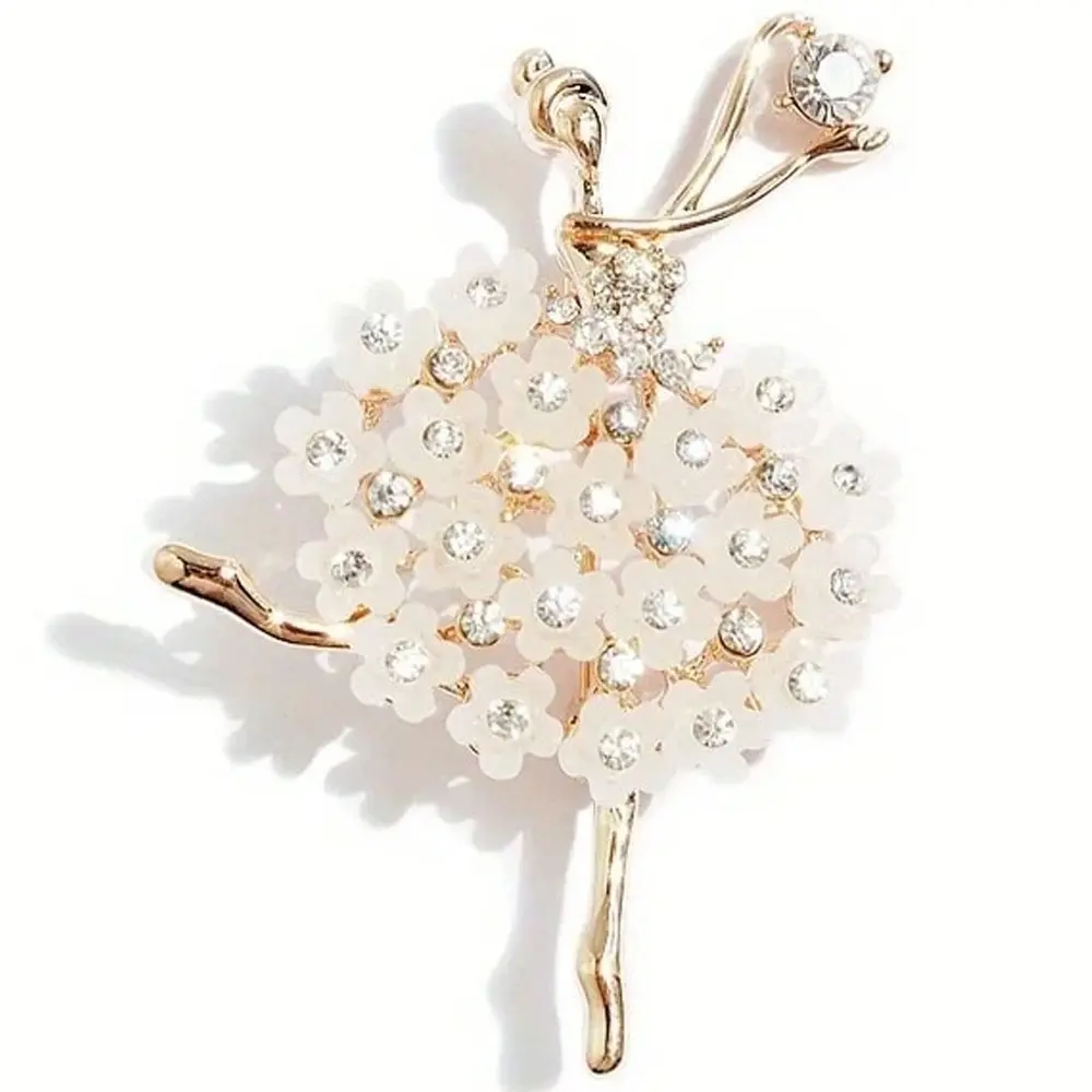 Rose Gold Ballerina Brooch Flower Skirt Crystals Unisex Accessories Coats Perfect Gift