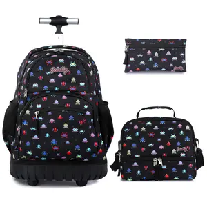 seastig Rolling Backpack 16 inch Wheeled Backpack with Lunch Bag & Pencil Case Roller Backpack Set Carry-on Bag School Travel