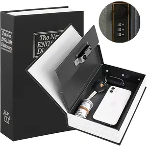 Hidden Book Jewelry Box with Lock, Secret Storage Container with Separate Compartment, Metal Fake Book Keeper for Rings Cash Documents, Unique Gift for Women Girls, Black/Red