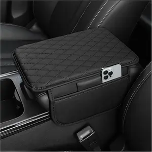 Upgraded  Center Console Cover,Microfiber Leather  Armrest Cover Cushion with 2 Storage Bags,Universal  Armrest Storage Box  Interior Accessories for   (Black)