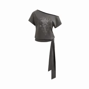 Cider Cotton-blend Asymmetrical Neck Star Graphic Knotted Oversized Tee SwimWeek
