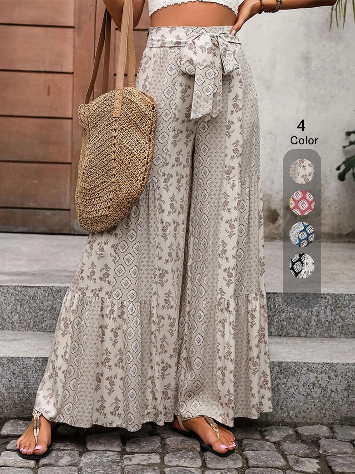 Women's All Over Print Pants, Boho Style Casual Comfy Trousers for Beach Vacation Holiday, Ladies Bottoms for Summer, Casual Bohemian Trousers, Casual Loose, Boho Fashion Trousers