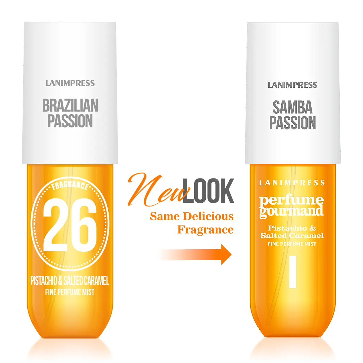 LANIMPRESS Samba Passion No.1 Body & Hair Mist with Gourmand Salted Caramel & Pistachio, Long-Lasting Fine Perfume Spray for Women, Travel Size, 3.0 fl oz, Caramel Scent, Gourmand Candy Scent, Beauty Products