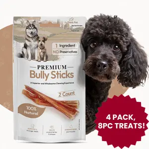 ReThink Pet Premium Bully Sticks 4-Pack (8pcs) - Odor-Free, Long Lasting Chew, 1 Ingredient Dog Stick