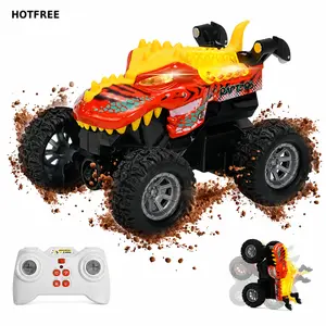Hotfree Mini RC Dinosaur & Shark Monster Truck, Pocket Size Animal Car, All-Terrain Stunt Vehicle with Alloy Shell, 2.4GHz Remote Control, LED Lights, Dual Speed, Birthday & Christmas Gift for Boys & Girls 6+