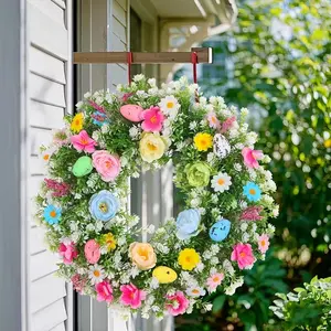 Colorful Easter Wreath Artificial Flower Festive Decor, Egg Decoration, Diameter 13.78 Inches, Perfect for Spring Home Decor