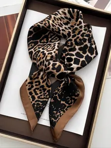 Women’s Leopard Print Silk-Feel Square Scarf, Chic Versatile Bandana for Neck Hair & Handbag Styling, Fashion Accessory