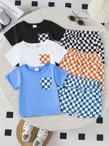 Ready Stock 6m-3y Baby Boys Essentials Set Summer Gift Sets Checker Tee Shorts Set 3-Pack Outfits 6pcs 42504007