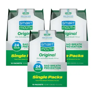 SmartMouth Original Zinc Activated Mouthwash Single Packs - Disposable Mouthwash Packets for Fresh Breath - Eliminates Bad Breath & Odors - Alcohol & Fluoride-Free - Fresh Mint - 10 Count, 3 Pack