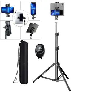 Tablet Floor Tripod Stand 67'' Tripod With Tablet Holder/Phone Holder Angle&Height Adjustable Carbon Alloy Steel Tripod For Video Recording Photos Vlog Accessories