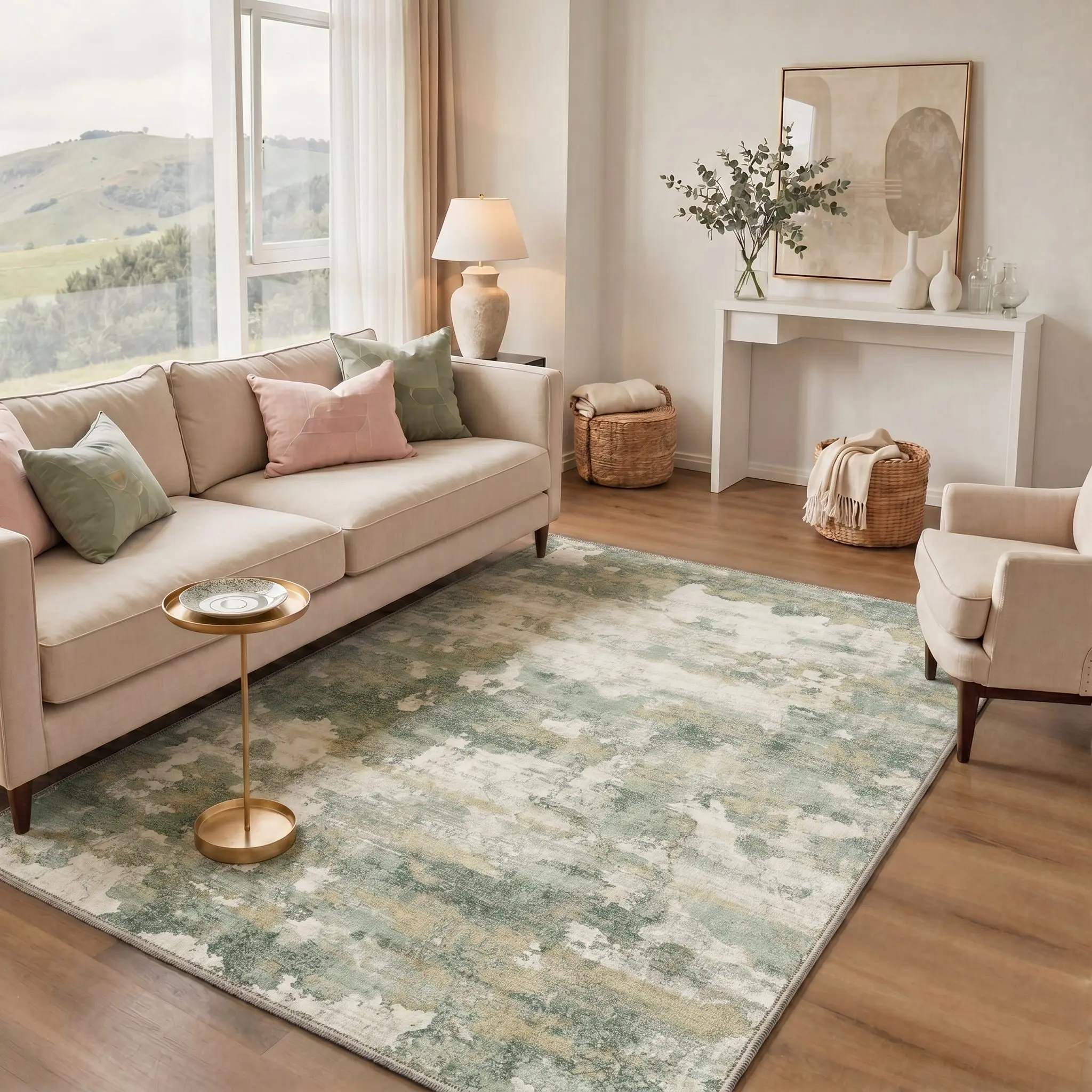 【Deals For You Days】BEIMO Floor Carpet Machine Washable Area Rug Non Slip Pet Friendly Soft Rug for Living Room Bedroom Kitchen Hallway Floor Decor,ARA017-TEAL MIRAGE