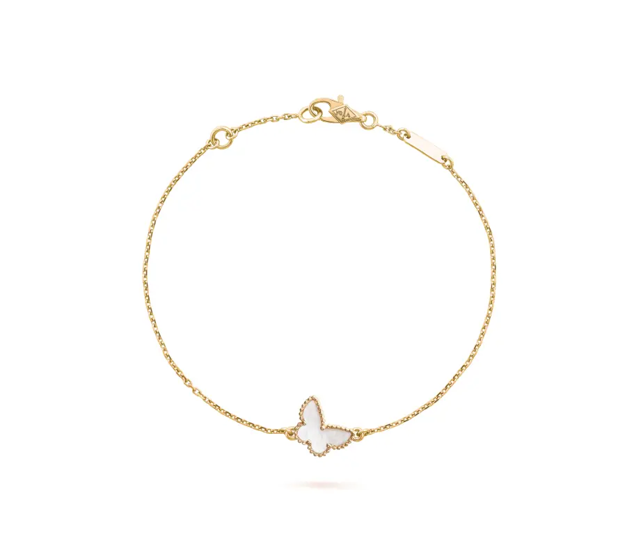 Pre-owned Van Cleef & Arpels Sweet Butterflies bracelet, 18K yellow gold, white mother of pearl，non full set