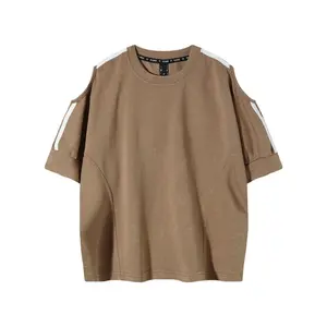 Womenswear Crewneck sweatshirts with Unique Shoulder Cutouts and White Stripes Casual Style