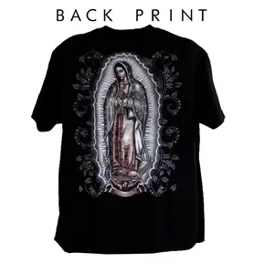 Design Print Round Neck Graphic Virgencita T-Shirt, Virgin Mary Back Print Tee, Guadalupe Catholic Shirt, Religious Outfit, Perfect gift for Men Women