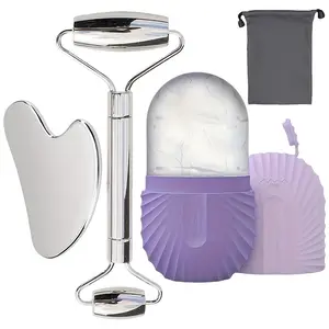 3-in-1 Facial Skincare Tool Set - Jade Roller, Gua Sha, Ice Roller with for Skin Lifting & Massage