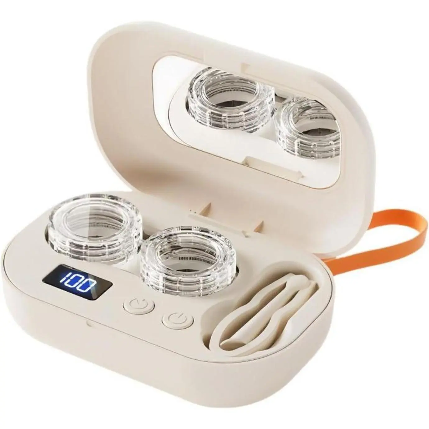 [ Vish Emporium ]Ultrasonic Contact Lens Cleaner Rechargeable Eye Contact Cleaner with Vanity Mirror Compact Contact Lens Cleaner with Two Cleaning Modes Fits Hard, Soft, Multicolor Contact Lens
